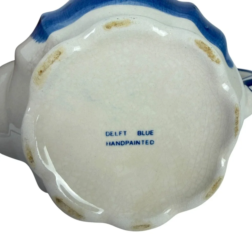 Delft Blue Handpainted Ceramic Teapot Windmill Floral Blue White Dutch Pottery‎